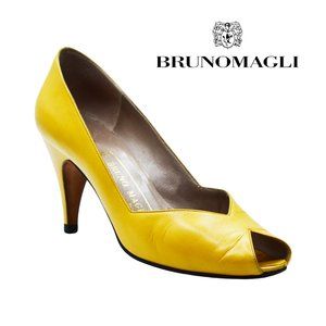 Bruno Magli Golden Yellow Peep Toe Pumps - Womens 7B - New Heels -Made in Italy
